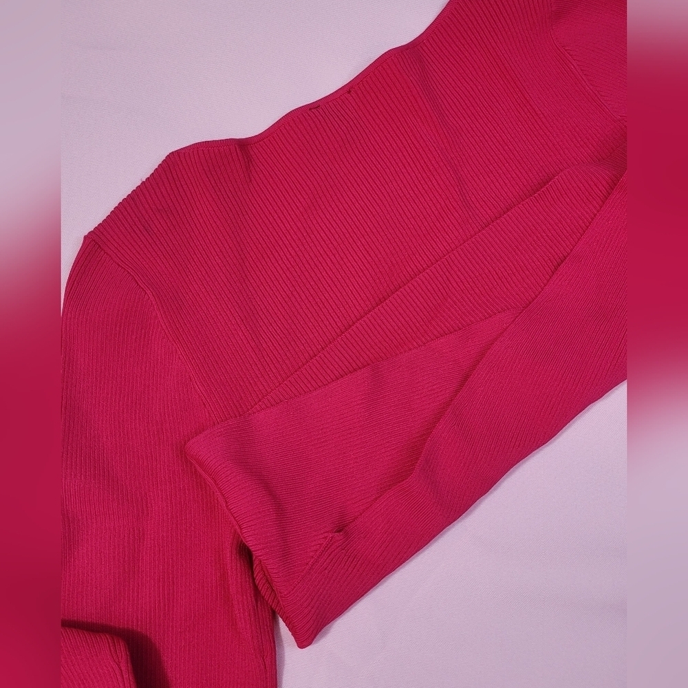 Vibrant Pink Long Sleeve Crop Top with Cut-Out Style - Picture 9 of 16